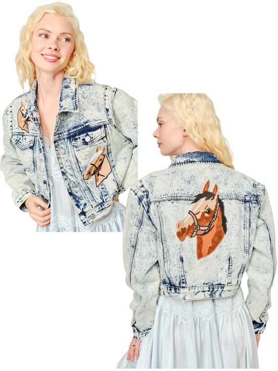 blue b Jackets & Blazers - NEW Blue b Washed Denim Western Embroidered Horse Patches Western Jean Jacket
